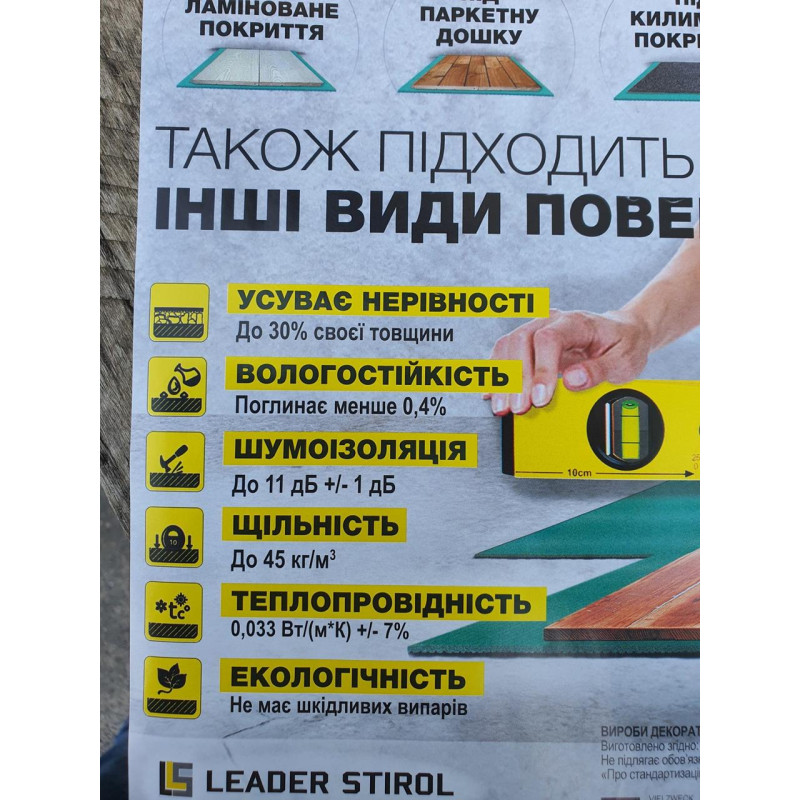 Підкладка під ламінат Pro Floor 500х1000х5 мм Спінена підкладка під підлогове покриття Підкладка для підлоги