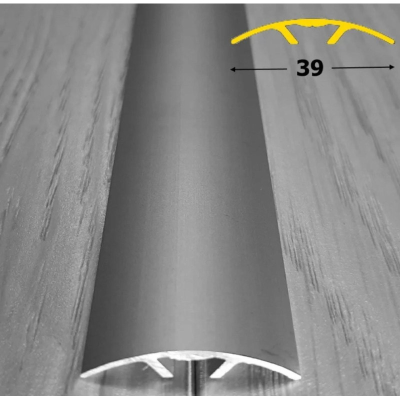 Алюмінієвий підлоговий поріг з прихованим кріпленням, шириною 39 мм (срібло)
