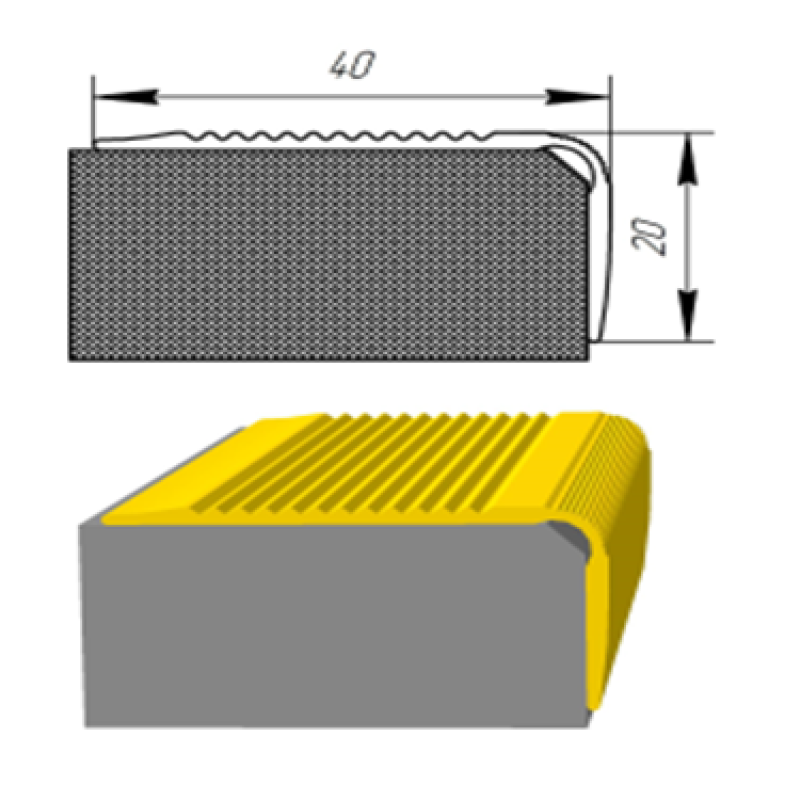 Кутовий алюмінієвий поріжок 40*20 мм довжина 2,7м