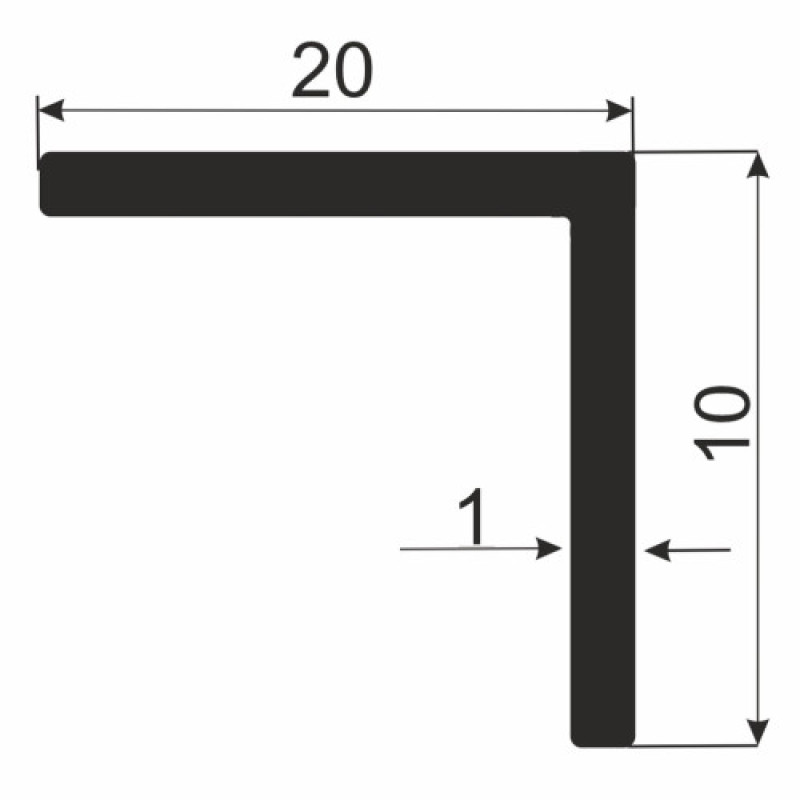 Декоративний алюмінієвий Куточок 20х10х1,0 срібло