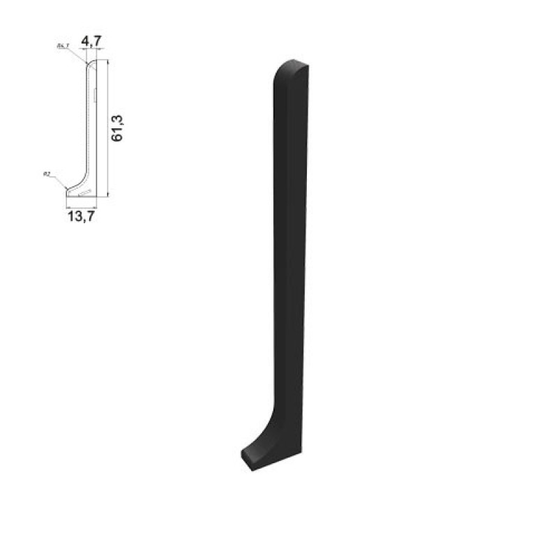 Закінченя на алюмінієвий плінтус 60 мм, пара ( чорний )