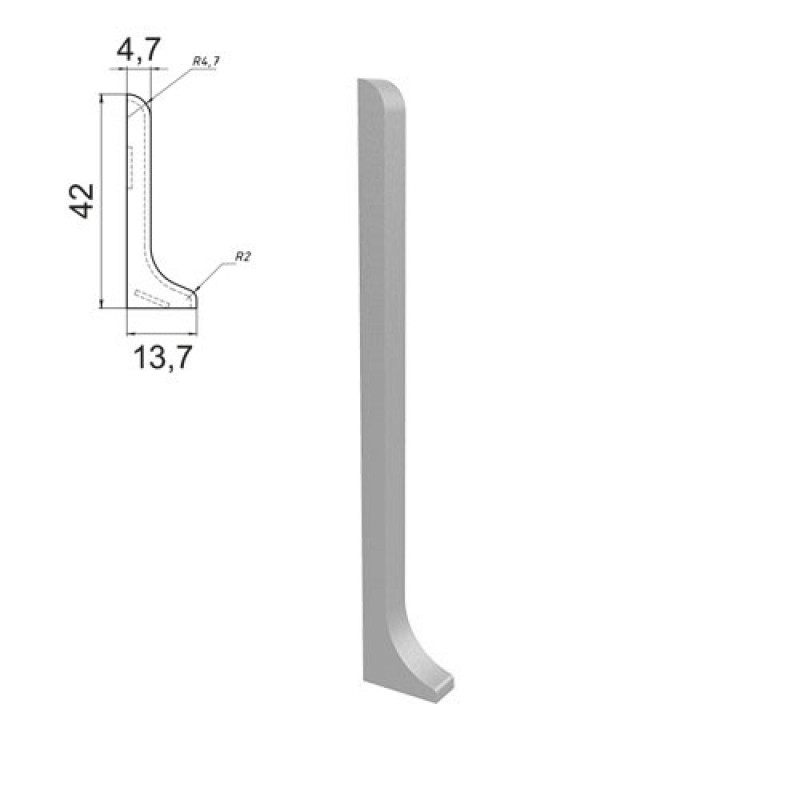 Закінченя на алюмінієвий плінтус 40 мм, пара, анодована ( срібло )