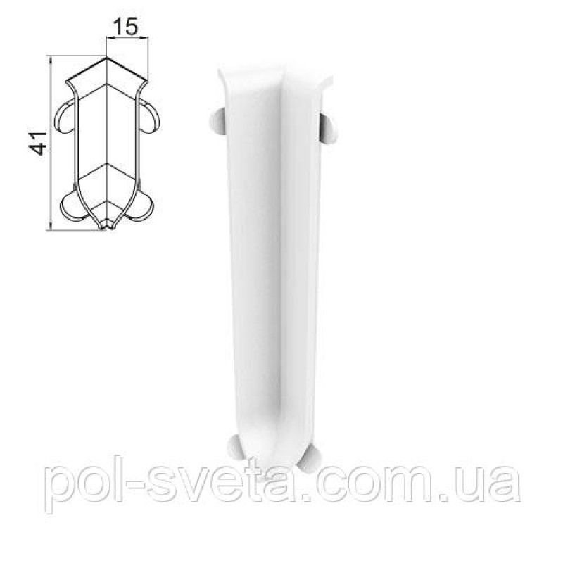 Кут внутрішній на алюмінієвий плінтус 40 мм, ( білий матовий)