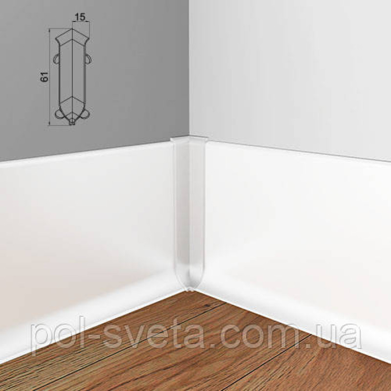 Кут внутрішній на алюмінієвий плінтус 60 мм, ( білий матовий)