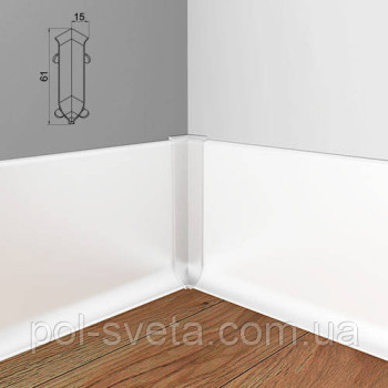 Кут внутрішній на алюмінієвий плінтус 60 мм, ( білий матовий)