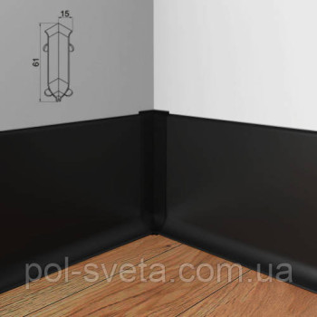 Кут внутрішній на алюмінієвий плінтус 60 мм, ( чорний)