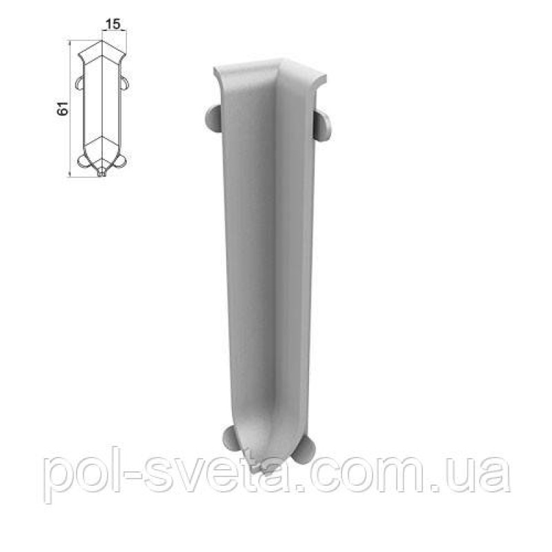 Кут внутрішній на алюмінієвий плінтус 60 мм, ( срібло)